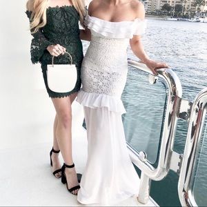 White Ruffle Lace Maxi Bridal Dress